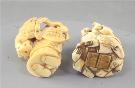 Two Japanese ivory okimono, 19th / early 20th century, height 5.5cm